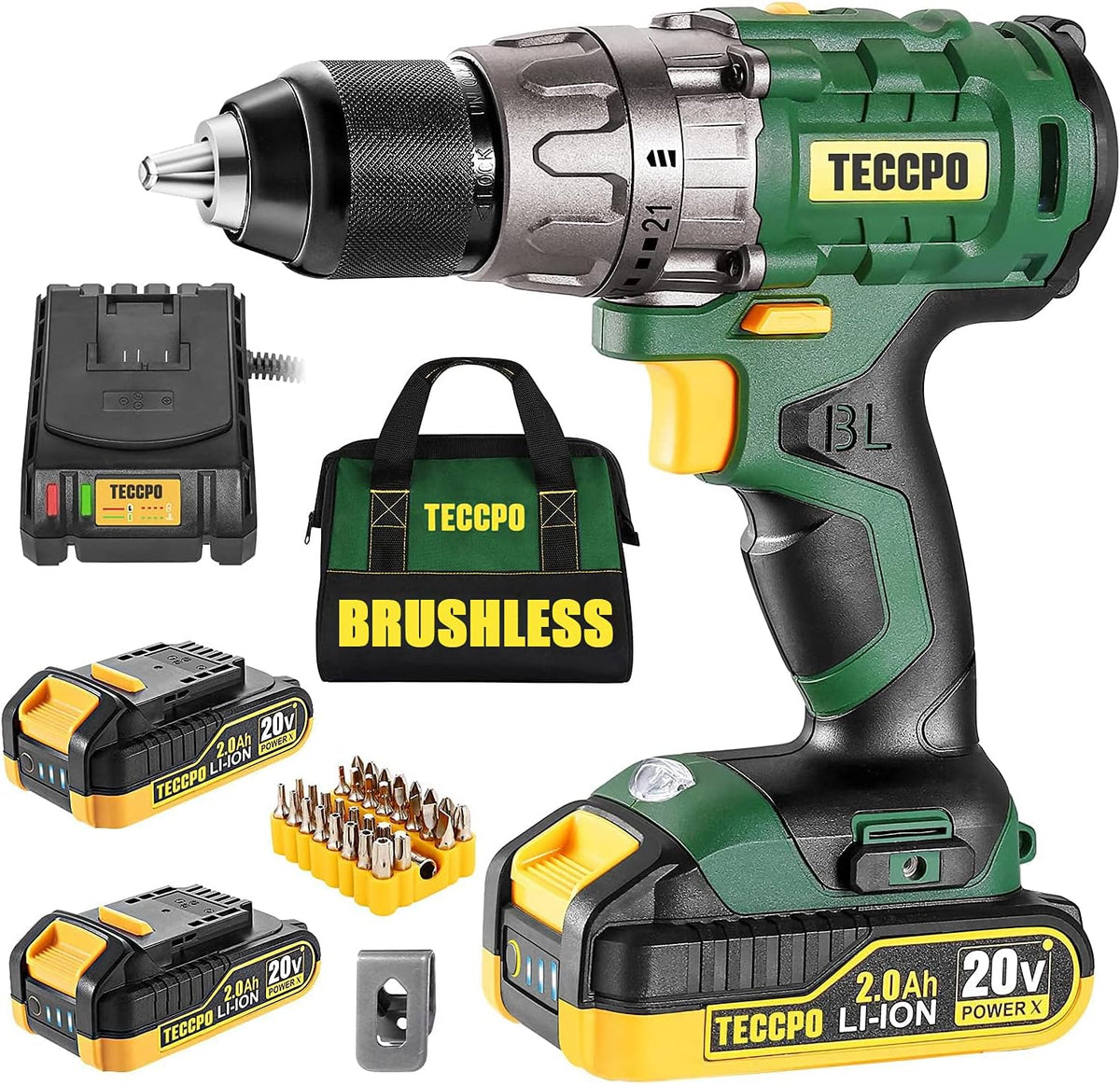 20V Brushless Cordless Drill Driver Kit with 2x 2.0Ah Batteries and Case E565780