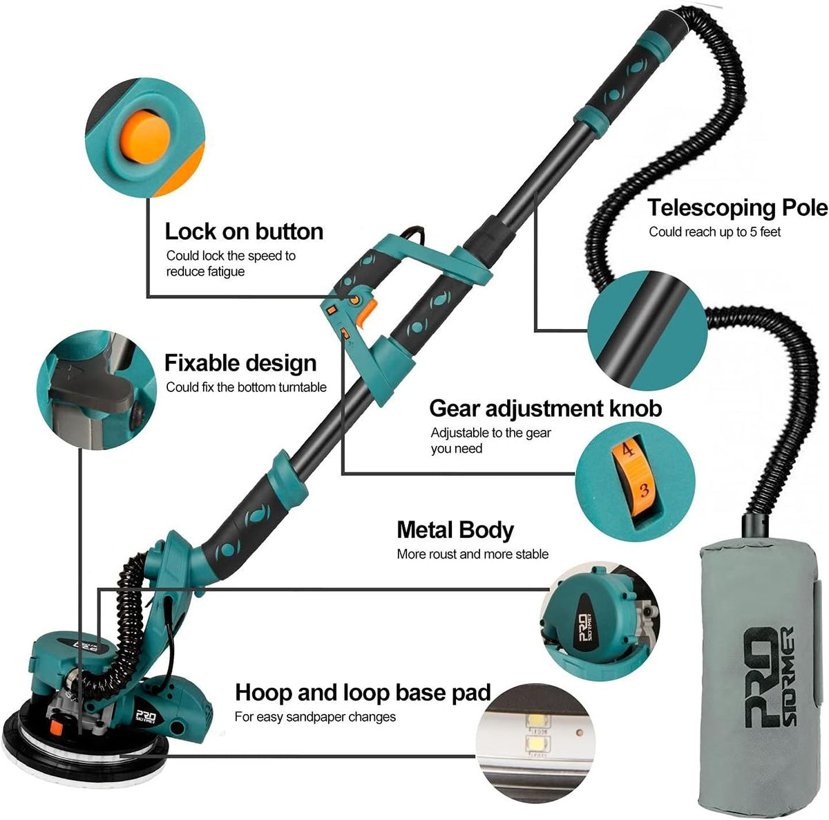 6.5A Electric Drywall Sander with Variable Speeds and Carrying Bag U735