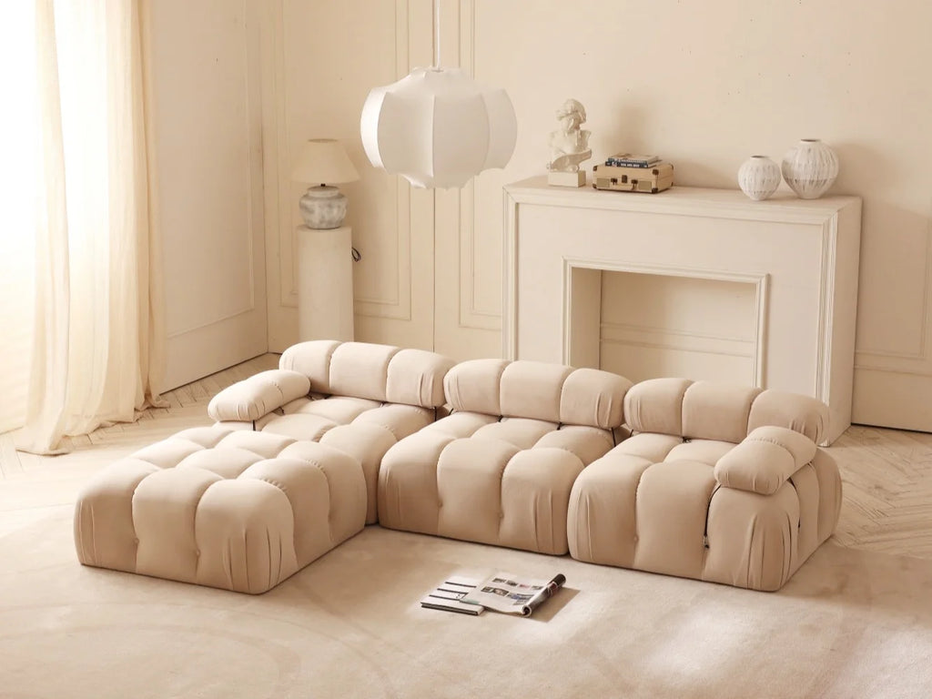 Tan Modular Sectional Sofa with Ottoman O327