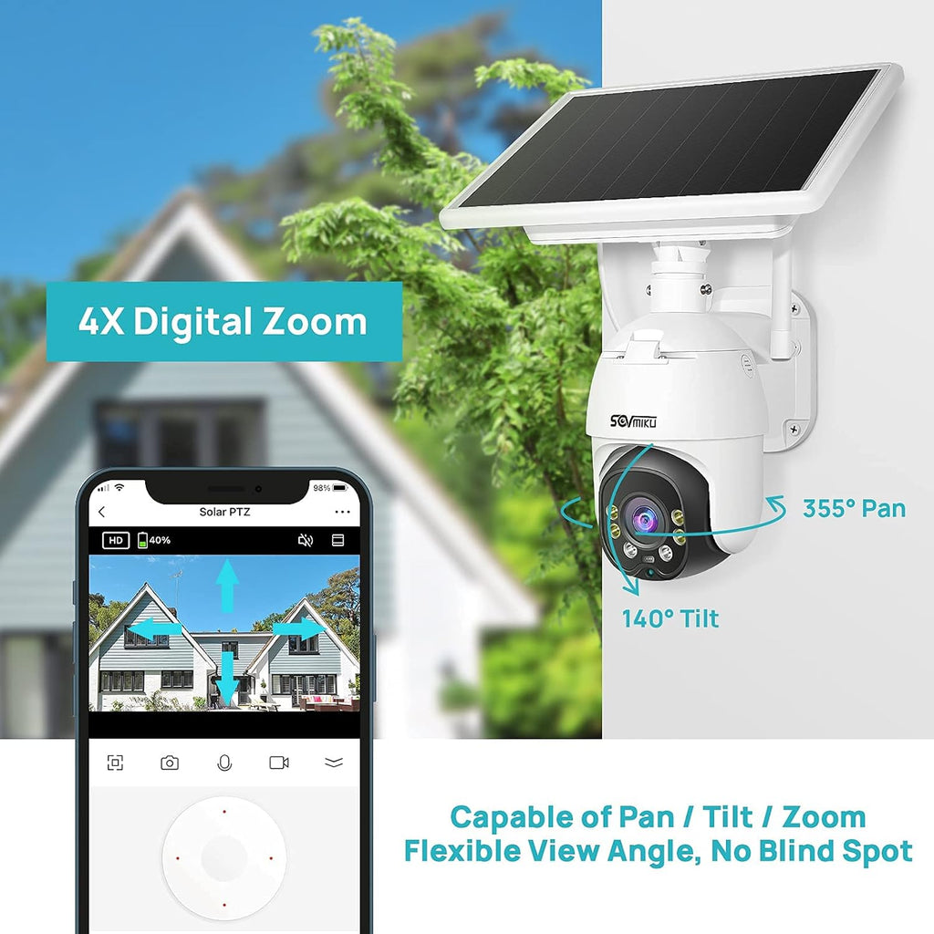 Solar Battery Powered 1080P PTZ Security Camera with 4X Digital Zoom D5130