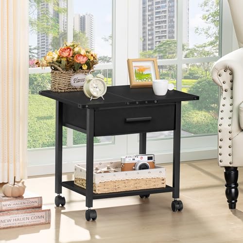 Black 2-Tier Rolling Printer Stand with Drawer F899