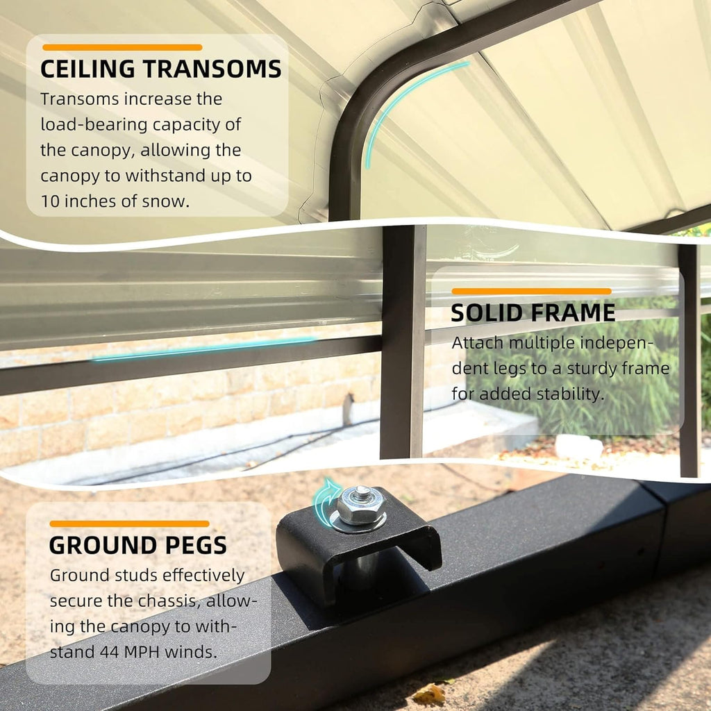 12'x20' Heavy Duty Metal Carport with Galvanized Steel Roof M77204
