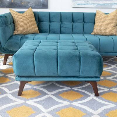 Teal Velvet Tufted Square Ottoman Z597515