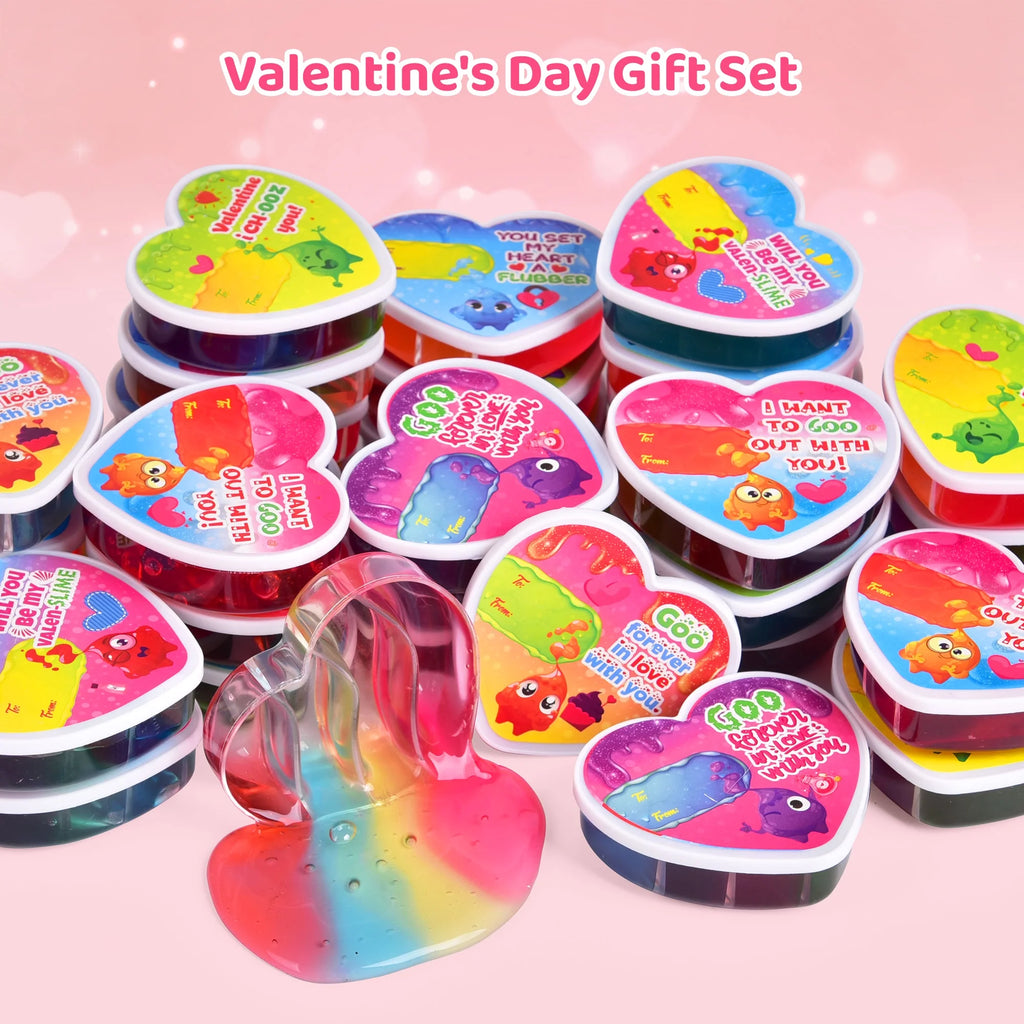 32Pcs DIY Slime Kit with Putty Colorful Rainbow Heart Slime Toys J323349