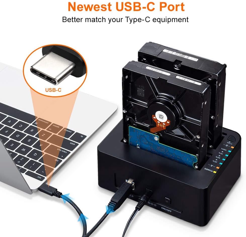 USB C 3.0 to SATA External Hard Drive Docking Station for Dual Bay 2.5 3.5 Inch SATA I II III, Black Y209237