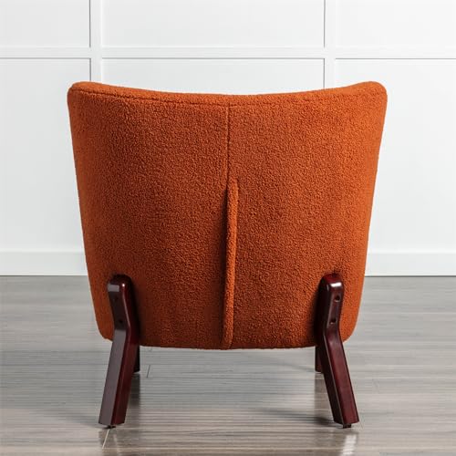 Green Upholstered Sherpa Single Sofa Chair with Wooden Legs D775