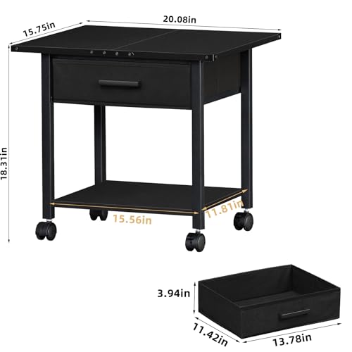 Black 2-Tier Rolling Printer Stand with Drawer F899