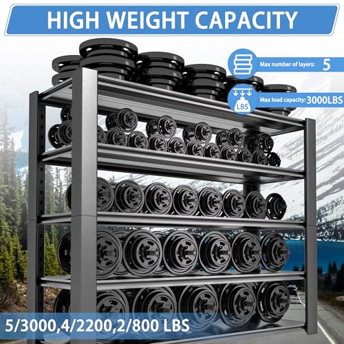 5-Tier Heavy Duty Metal Storage Shelving, 3000 LBS Capacity, 76" H x 60" W x 24" D, Adjustable Steel Shelves T527