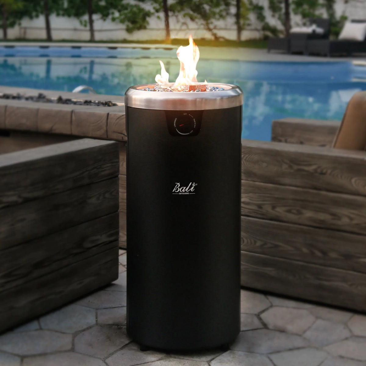 Round Propane Fire Pit Fire Column, 32-inch Tall Black Gas Fire Pit P124