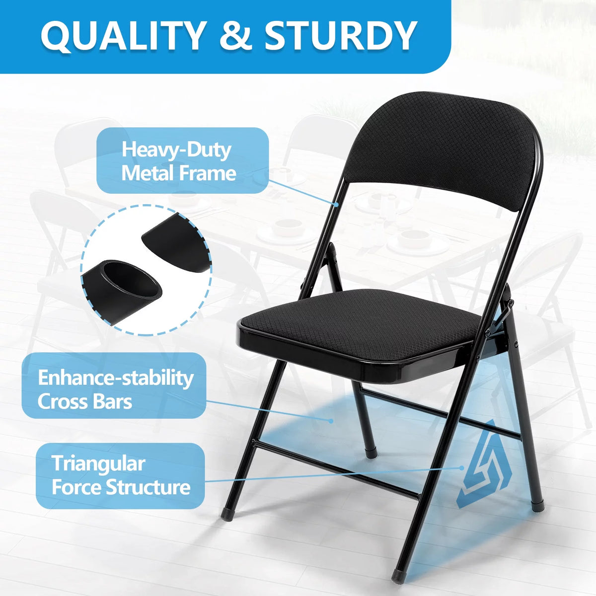 Black Fabric Padded Folding Chair 6 Pack Y823268
