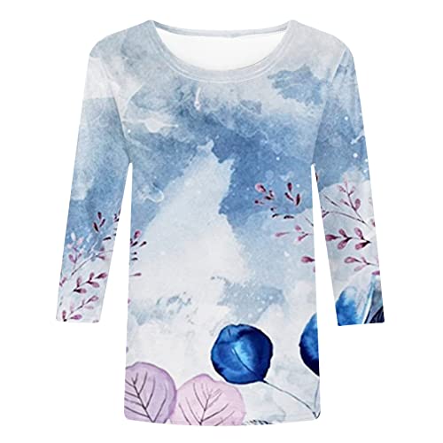 3/4 Sleeve Crew Neck Floral Print Blouses I43452
