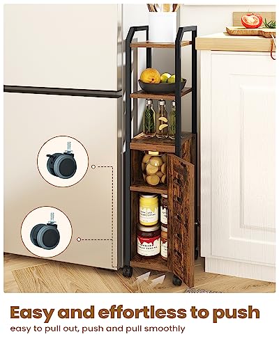 Black Bathroom Storage Cabinet with 4 Wheels and Adjustable Shelf E36364
