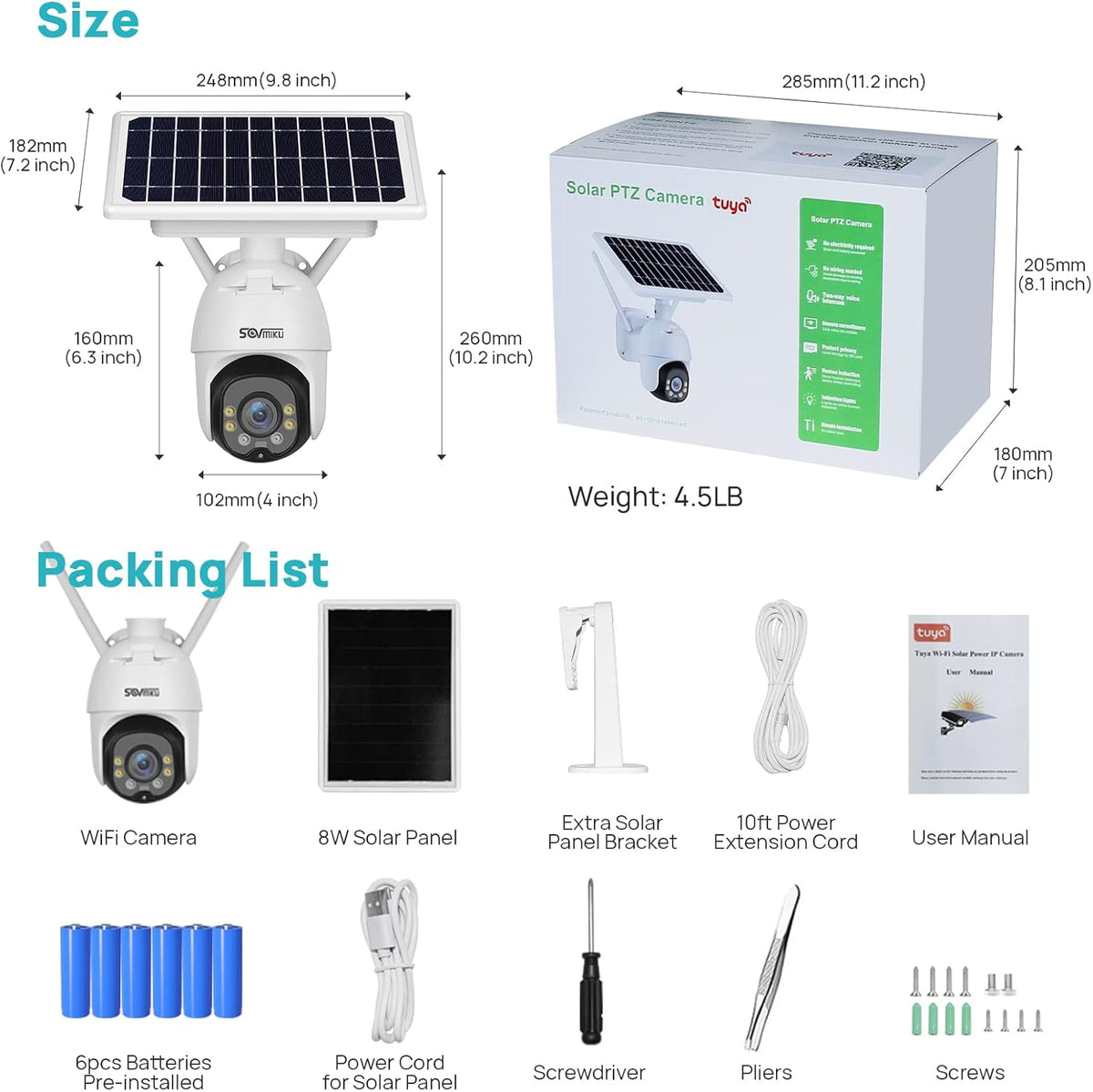 Solar Battery Powered 1080P PTZ Security Camera with 4X Digital Zoom D5130
