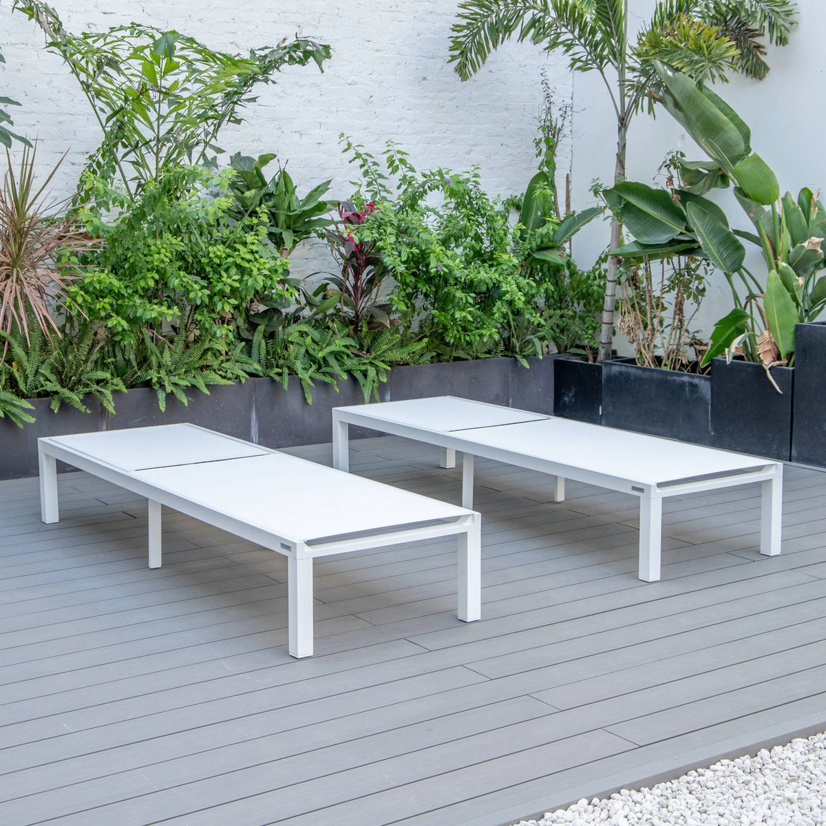 White Powder Coated Aluminum Sling Chaise Lounge Chair, Set of 2 H934
