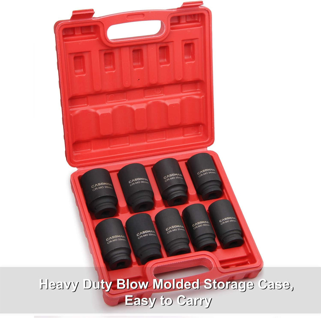 1/2-Inch Drive Deep Impact Socket Set, 6 Point, CR-MO, Metric, 29mm-38mm, 9-Piece G55957