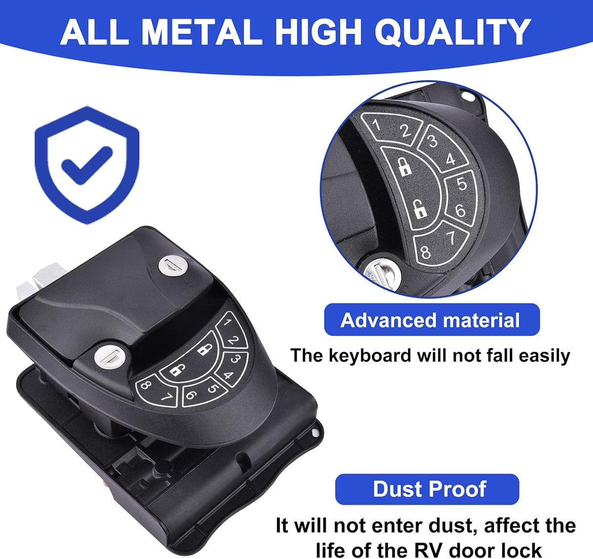 RV Keyless Entry Door Lock with Backlit Keypad and 2 Key Fobs V121