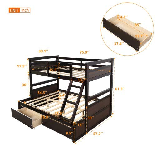 Gray Solid Wood Twin Over Full Bunk Bed Frame J89948