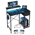 33.5" Small Gaming Desk with LED Lights & Power Outlets, Black Q457