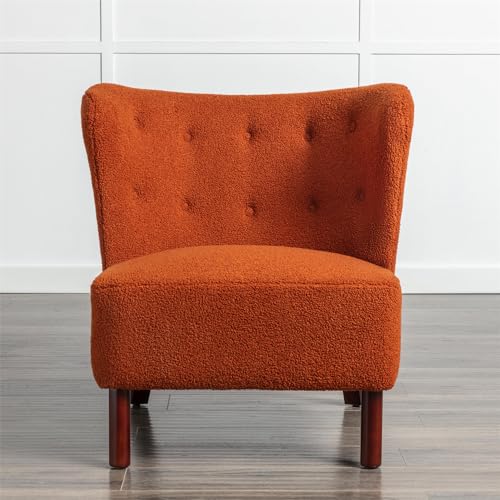 Green Upholstered Sherpa Single Sofa Chair with Wooden Legs D775