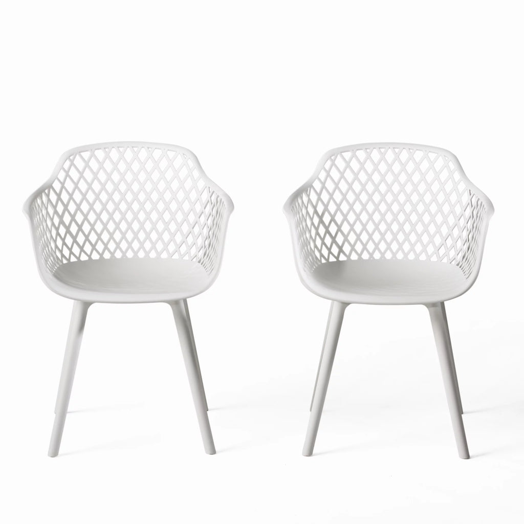 White Plastic Patio Dining Arm Chair Set of 2 F264431