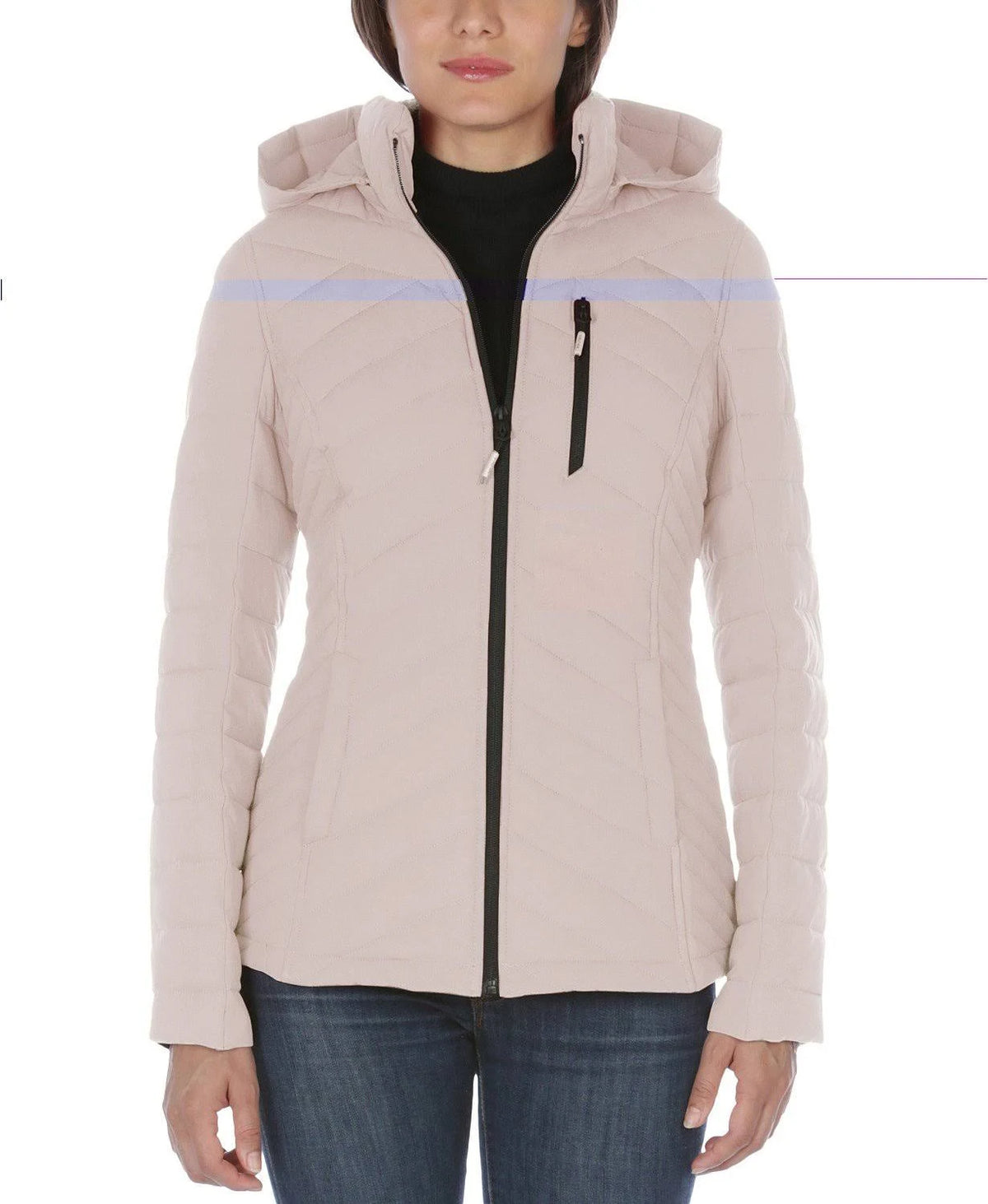 Rose Smoke Pink Hooded Polyester Puffer Coat E709418