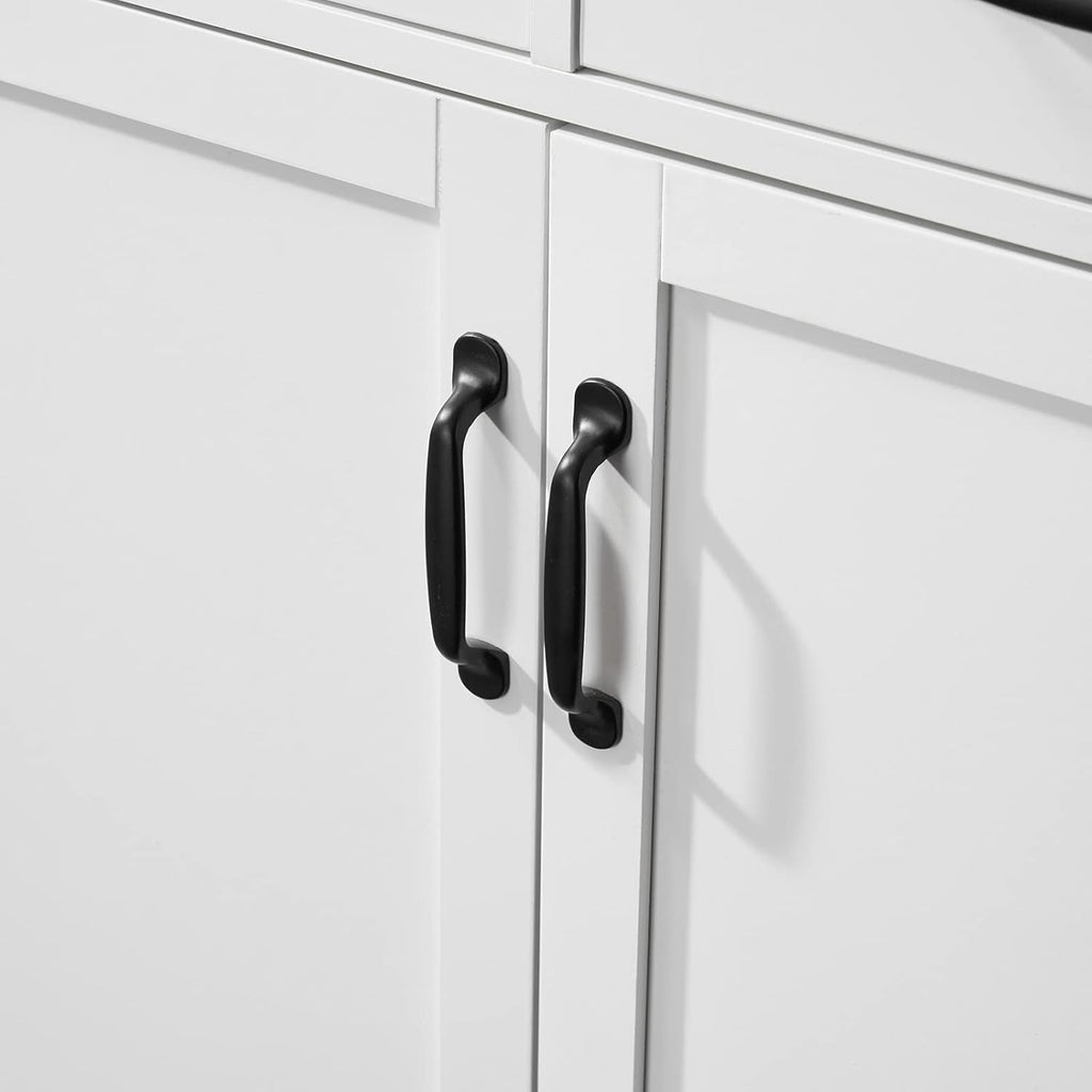 White Rubber Wood Top Rolling Kitchen Cart with Double Doors and Drawers U793