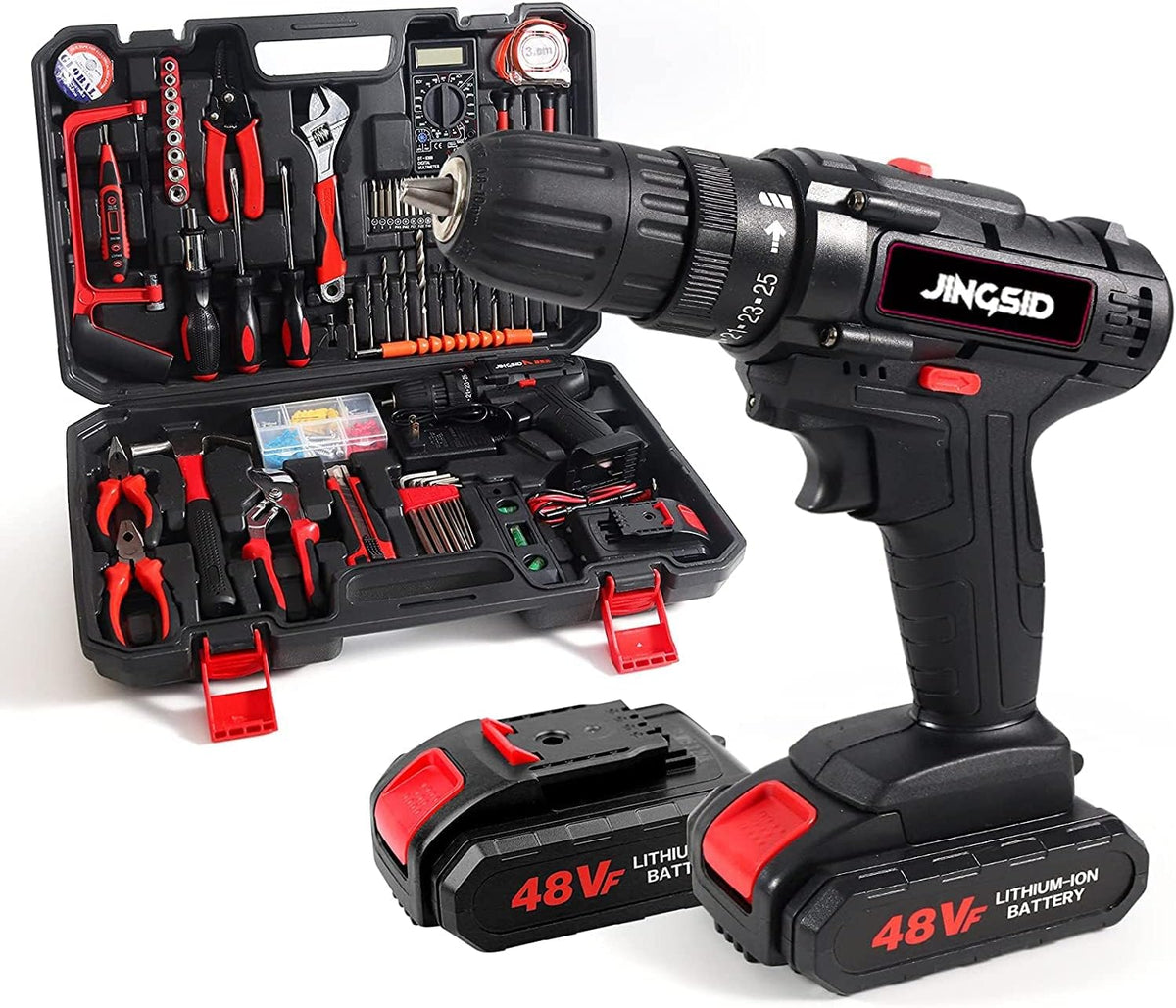 21V Cordless Power Drill Set, 153Pcs with 2 Batteries, 1H Fast Charger, 24+1 Torque Setting, 2 Variable Speed U570355