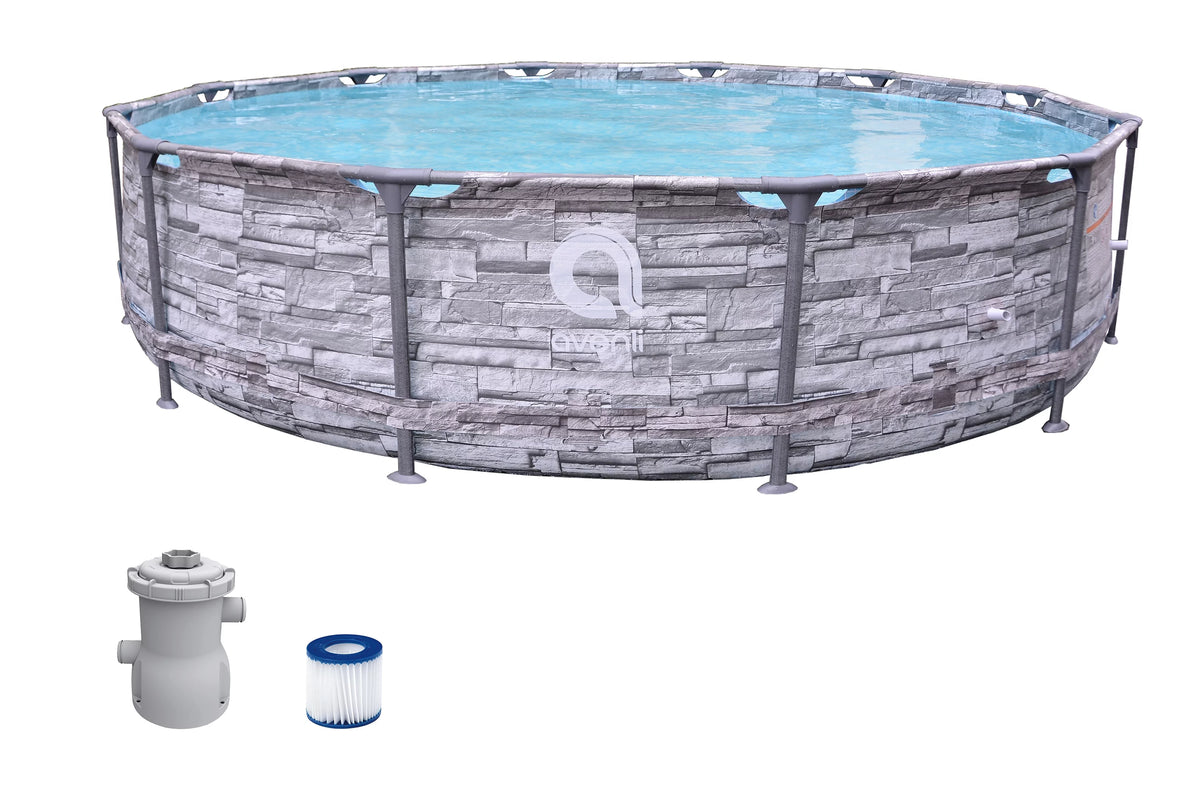 12 ft. Grey Stone Round Above Ground Pool H488