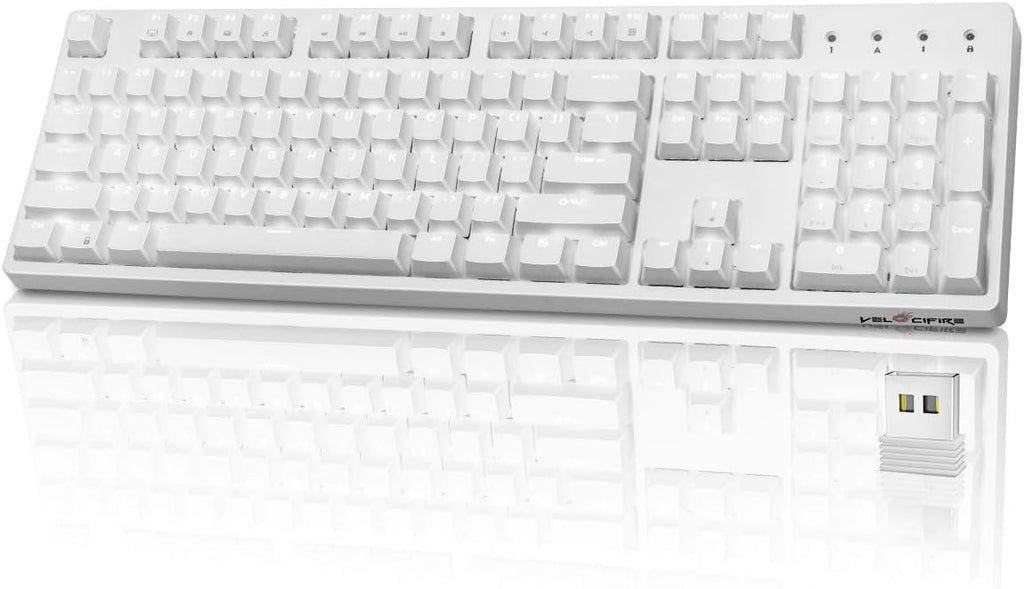 White 104-key Ergonomic Mechanical Keyboard with Red Switches D308