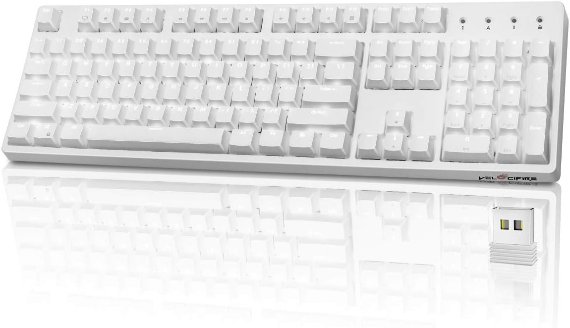 White 104-key Ergonomic Mechanical Keyboard with Red Switches D308