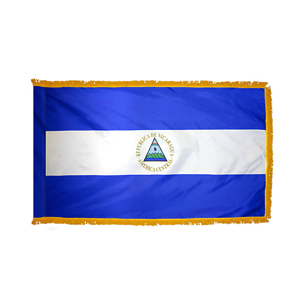 3ft. x 5ft. Nicaragua Flag with Side Pole Sleeve and Fringe Y90104