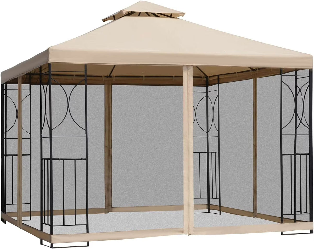 10' x 10' Gazebo with Corner Shelves, Netting, and Vented Roof Q863