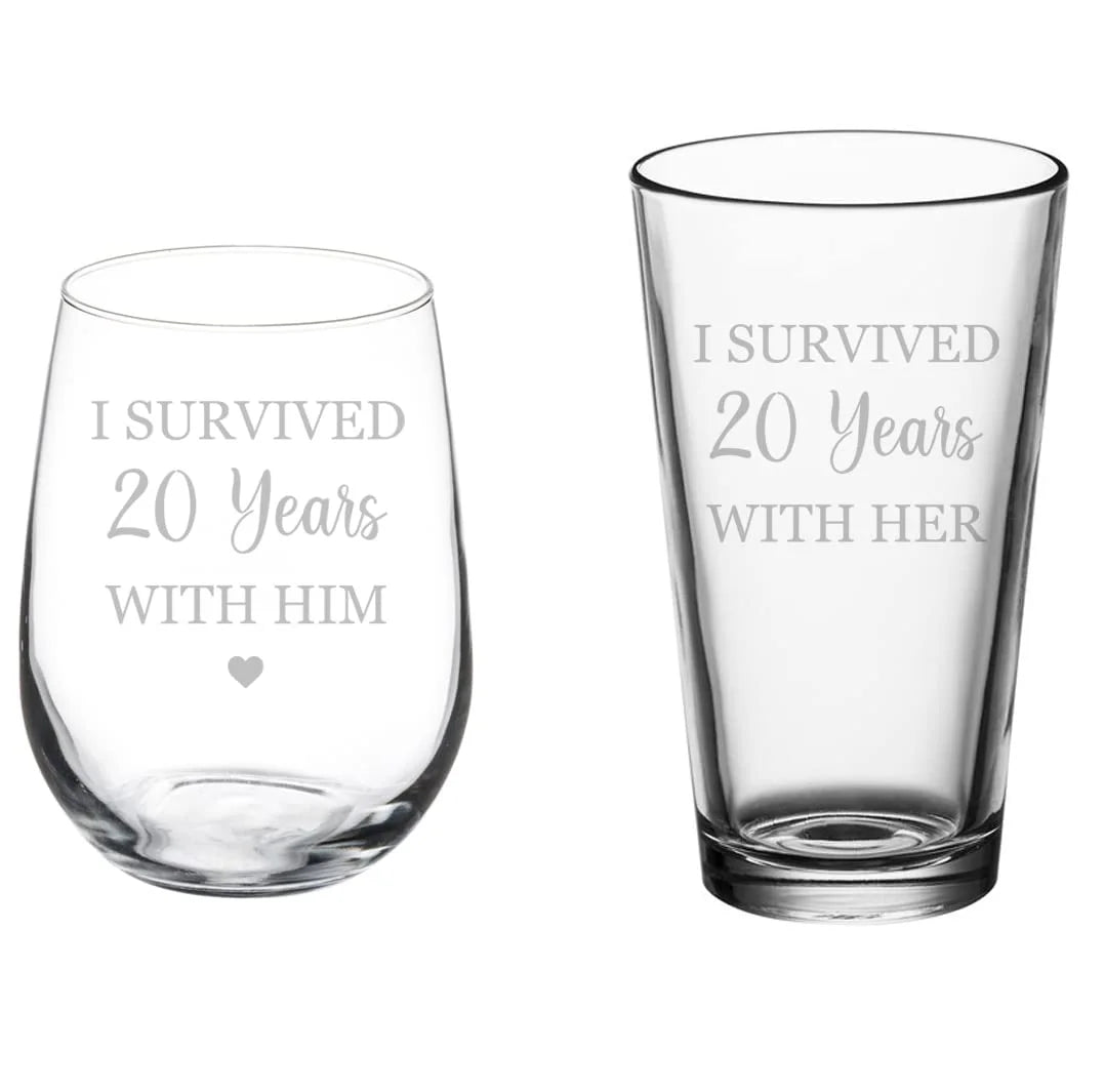 Set of 2 Stemless Wine & Beer Pint Glasses D187774