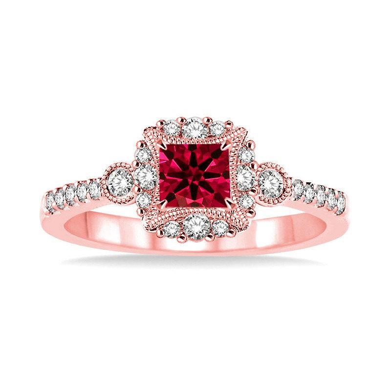 14k Rose Gold Ruby and Diamond Engagement Ring Y5830