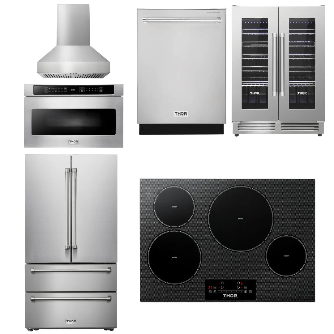 30 Induction Cooktop, Range Hood, Microwave, Refrigerator, Dishwasher, Wine Cooler P363