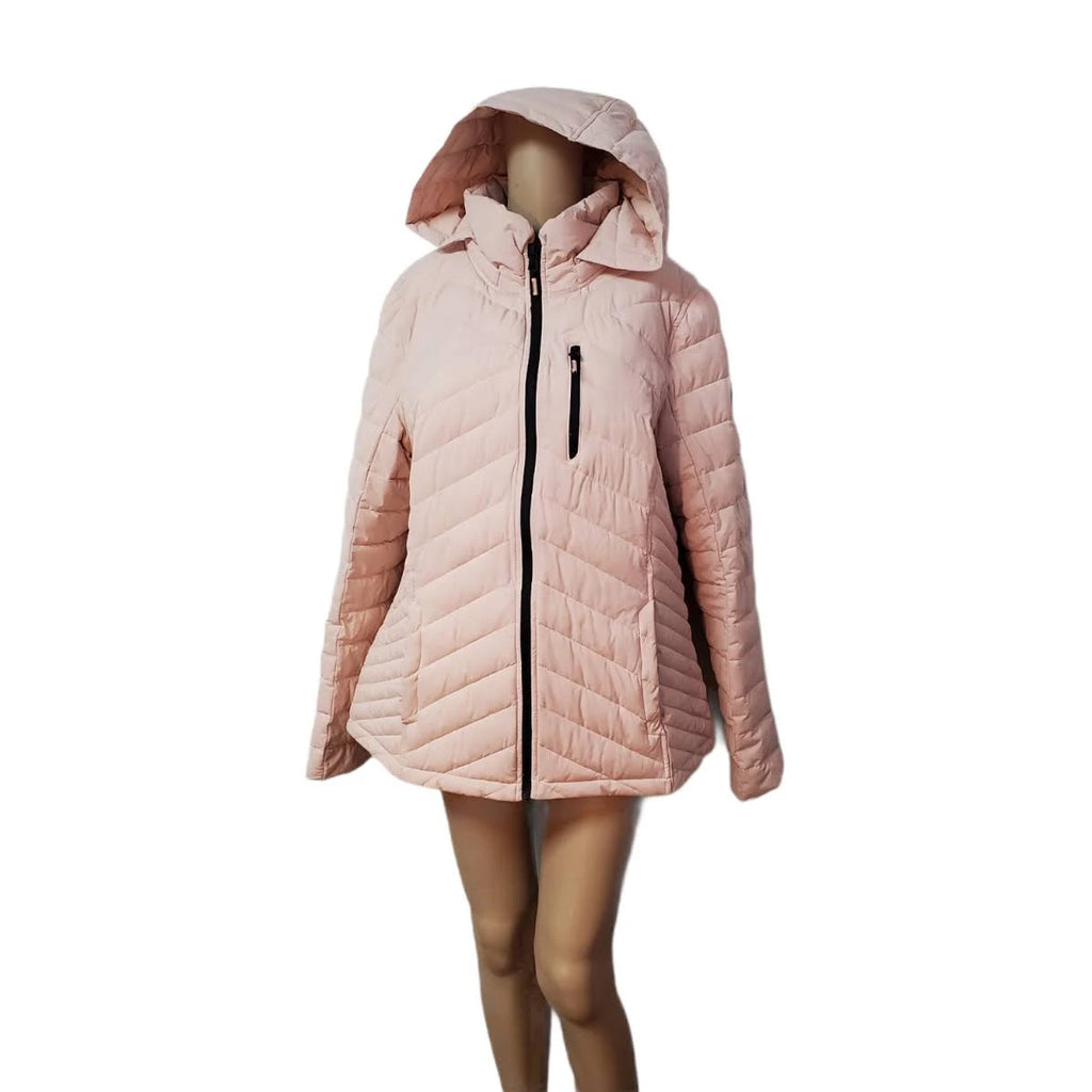 Rose Smoke Pink Hooded Polyester Puffer Coat E709418