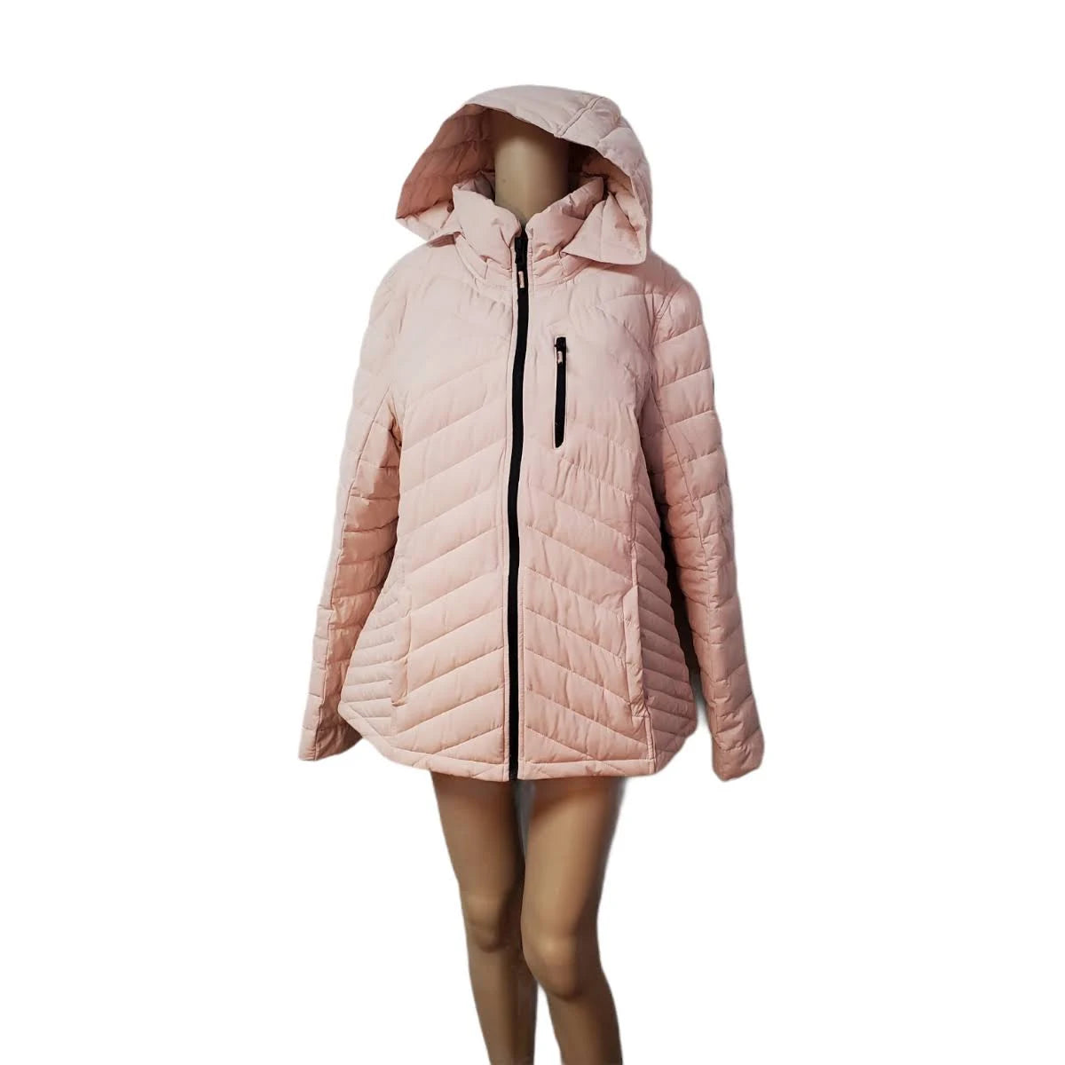 Rose Smoke Pink Hooded Polyester Puffer Coat E709418