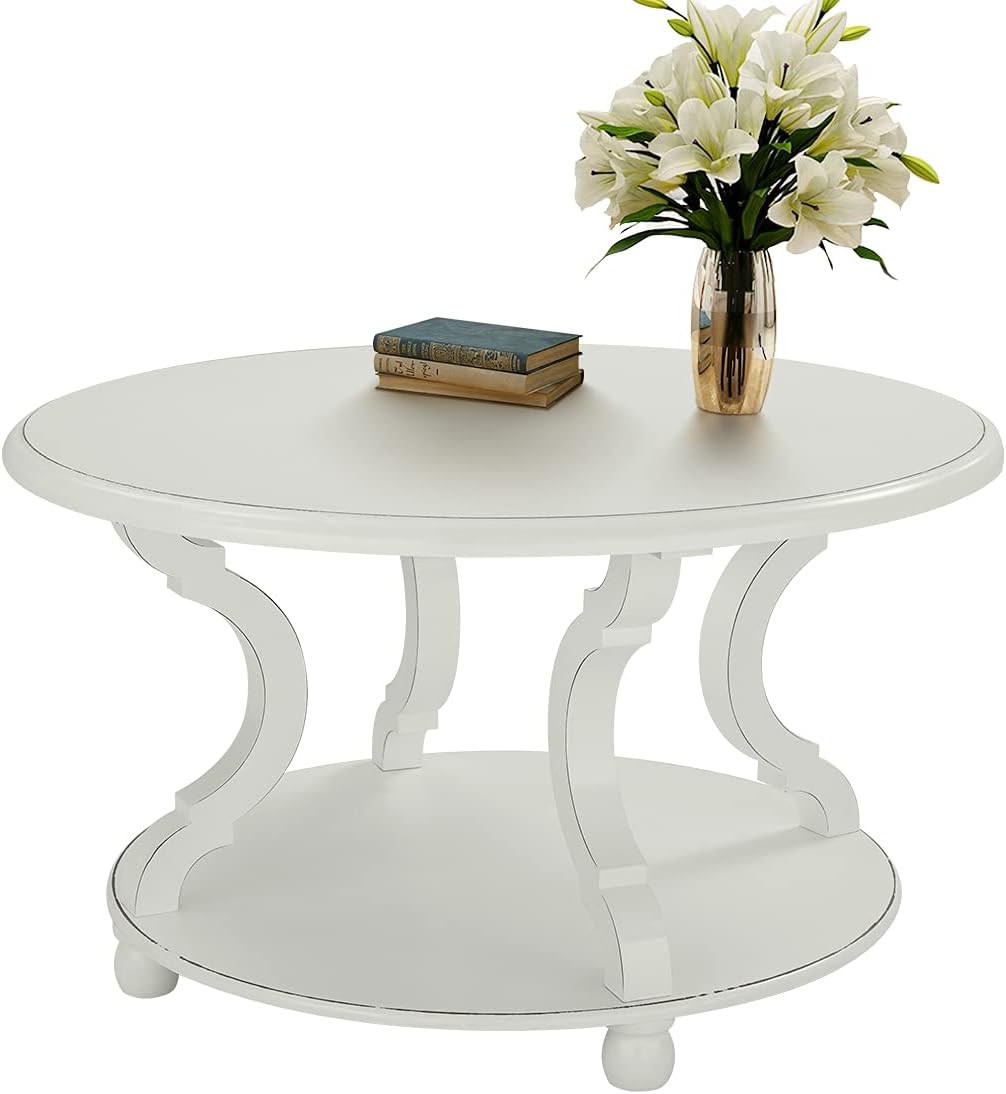 Grey Wooden Coffee Table with Shelf and Carved Legs M79915