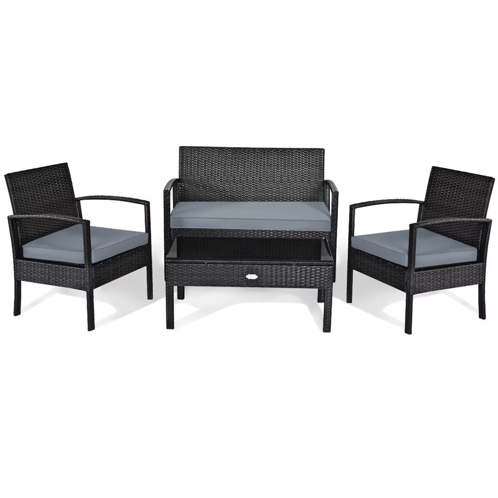 4PC Black Rattan Wicker Furniture Set M97853