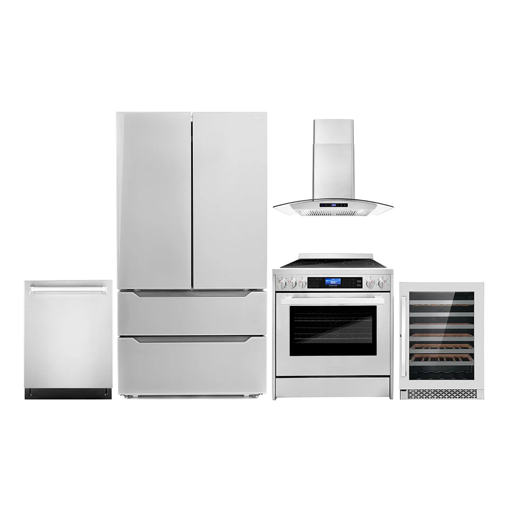 30 Electric Range, Wall Mount Range Hood, Dishwasher, Refrigerator with Ice Maker and Wine Cooler W5368