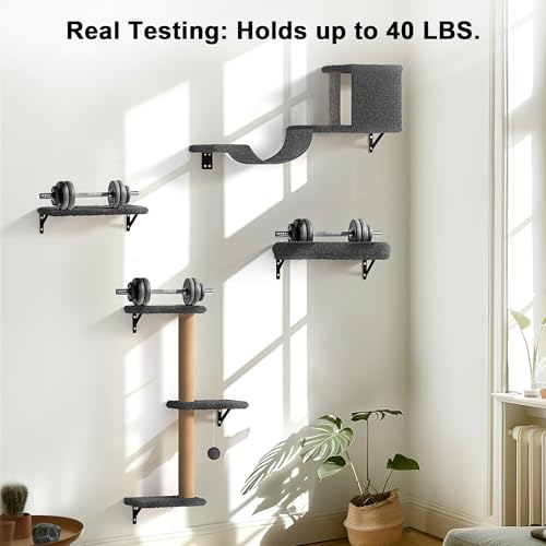 4 in 1 Wooden Cat Wall Shelves with Scratching Post H486372