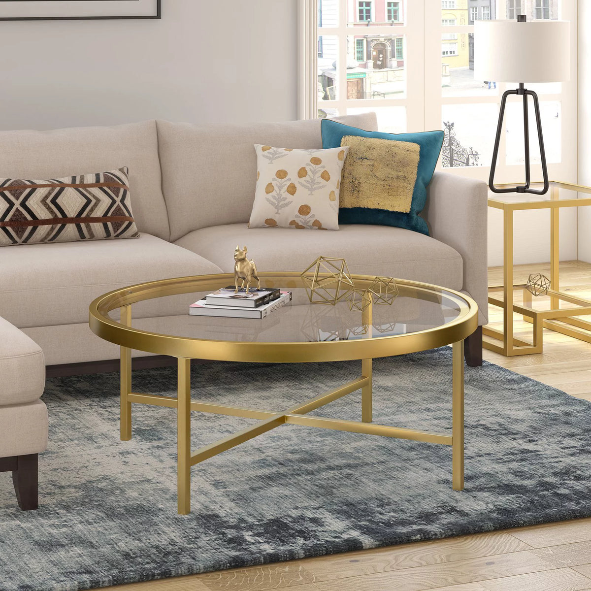 36" Wide Round Glass Top Coffee Table T2894