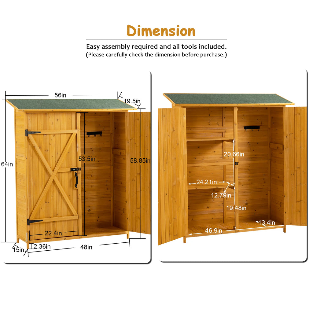 Patio Storage Shed with Detachable Shelves and Hooks F572887