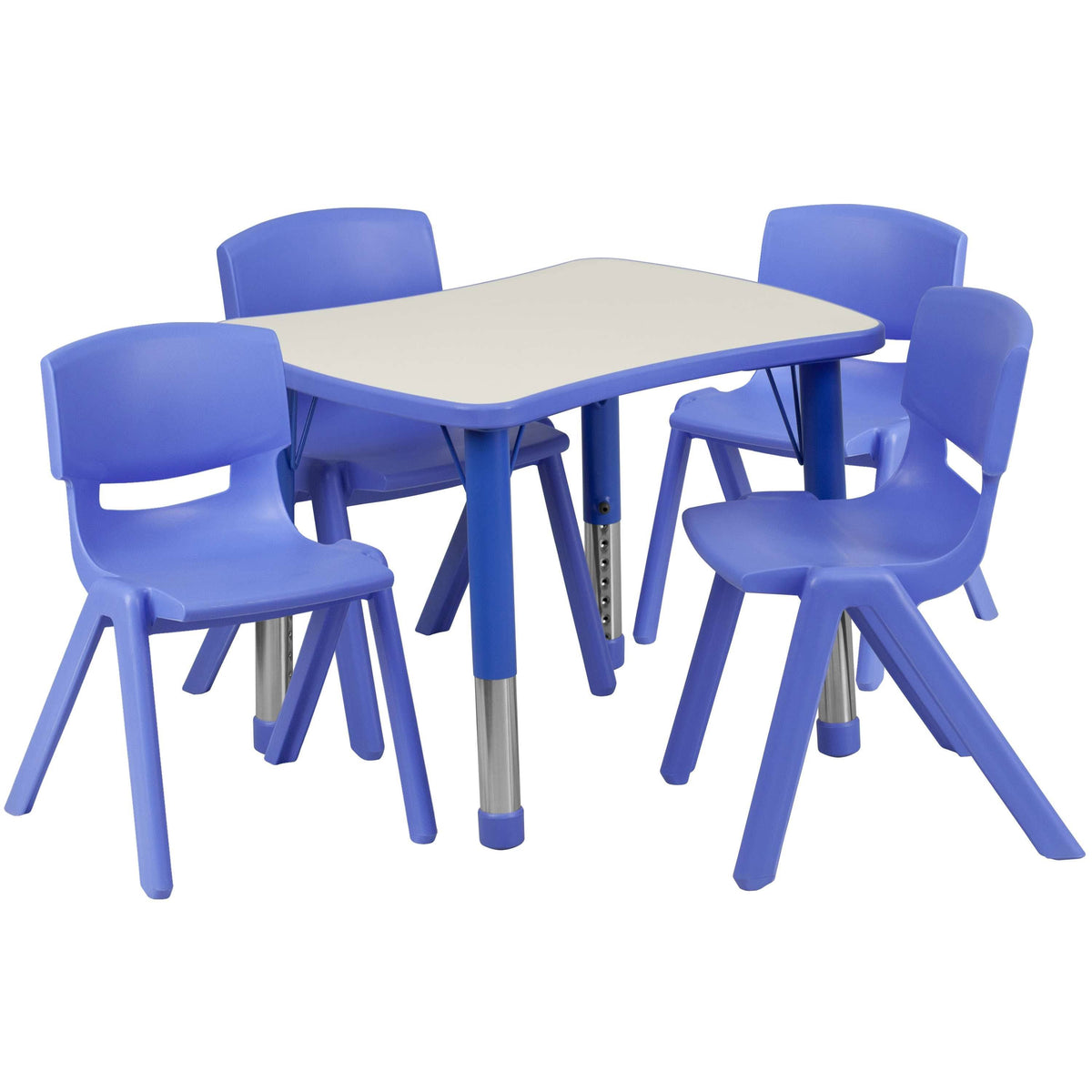 Adjustable Rectangular Blue Plastic Activity Table Set with 4 School Stack Chairs N26228