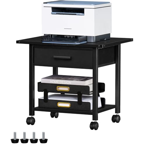 Black 2-Tier Rolling Printer Stand with Drawer F899