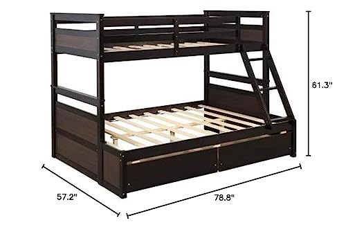Gray Solid Wood Twin Over Full Bunk Bed Frame J89948