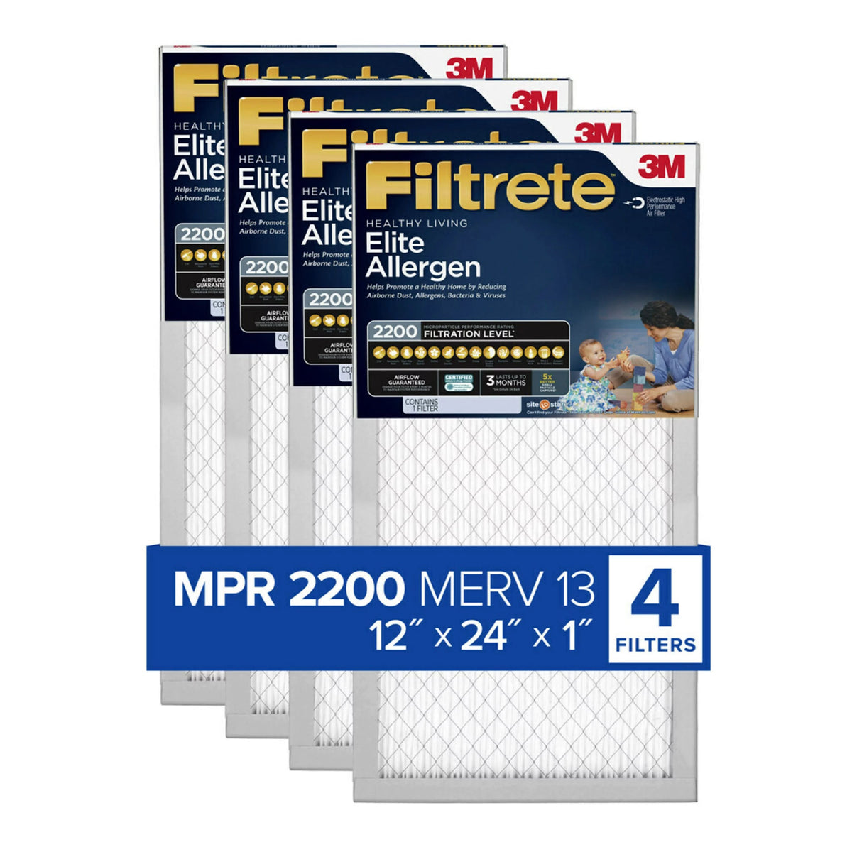 12x24x1 MERV 13 Air Filter, 4 Filters R5785