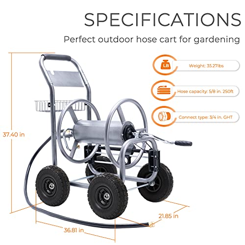 250-Feet 5/8" Hose Capacity Heavy Duty Hose Reel Cart U4085
