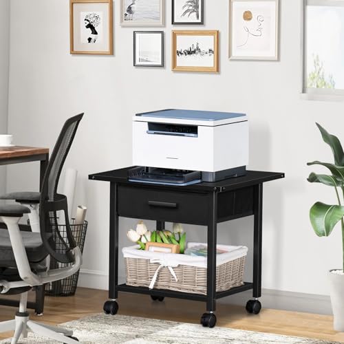 Black 2-Tier Rolling Printer Stand with Drawer F899