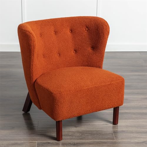 Green Upholstered Sherpa Single Sofa Chair with Wooden Legs D775